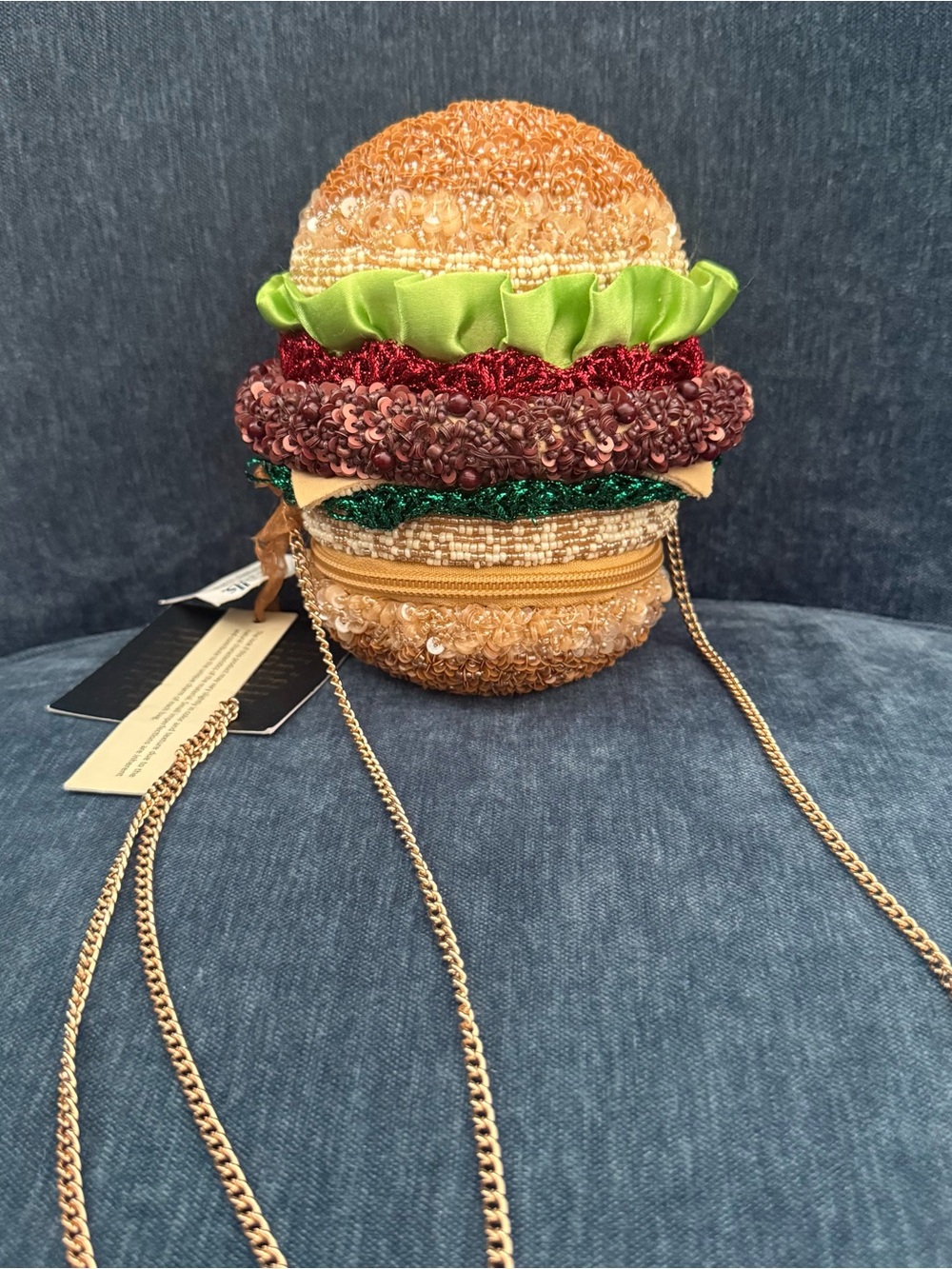 Novelty Sequin Hamburger Crossbody Bag in Gold and Green